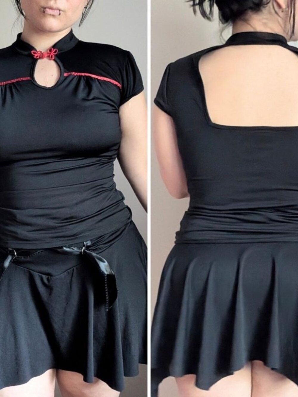 Y2K Vintage Morbid Threads Black Open Back Goth Cheongsam Keyhole Top Size Large